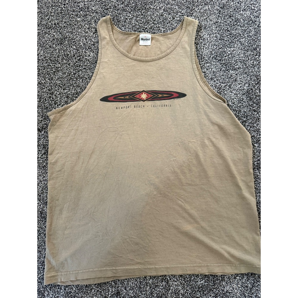 Vintage 90s Murina Newport Beach California Tank Top XL Tan Cotton Y2K 1997
